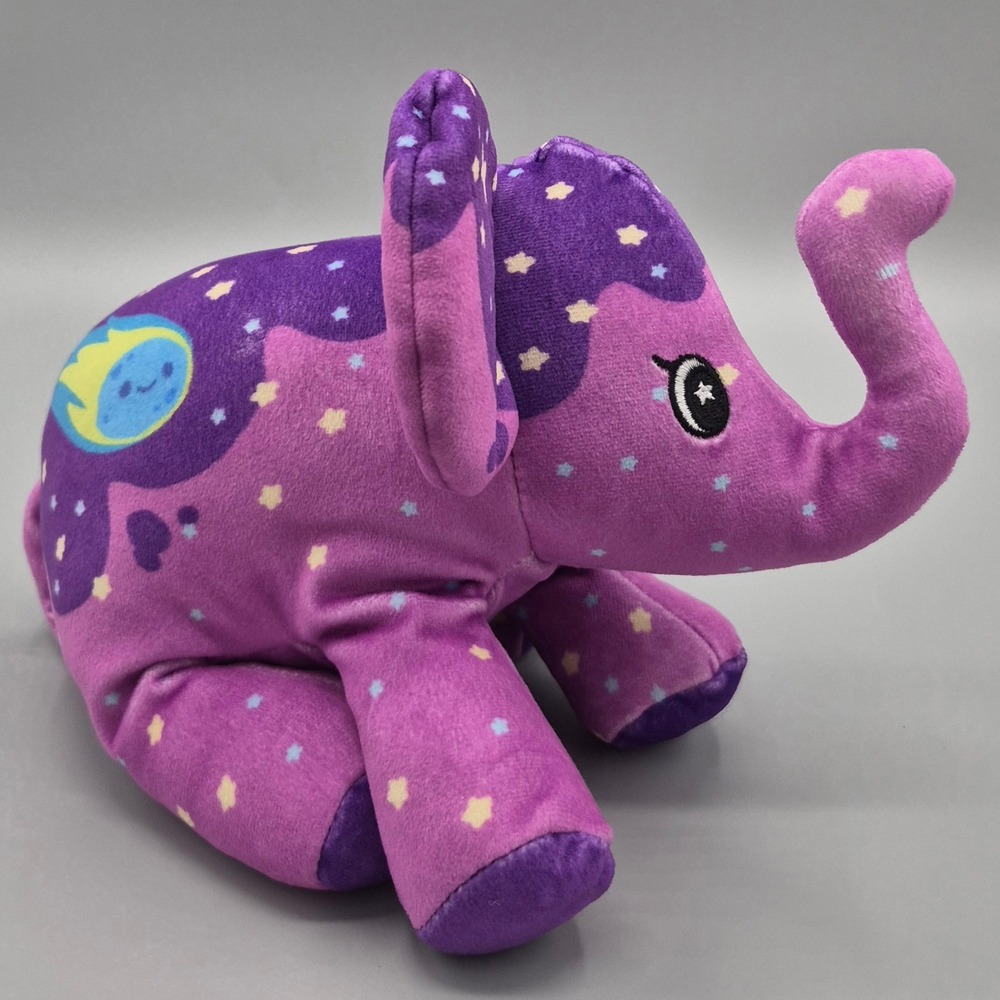 Pop Art Soft Elephant Plush Purple Starry Night Celestial E1028 Star Moon Cloud